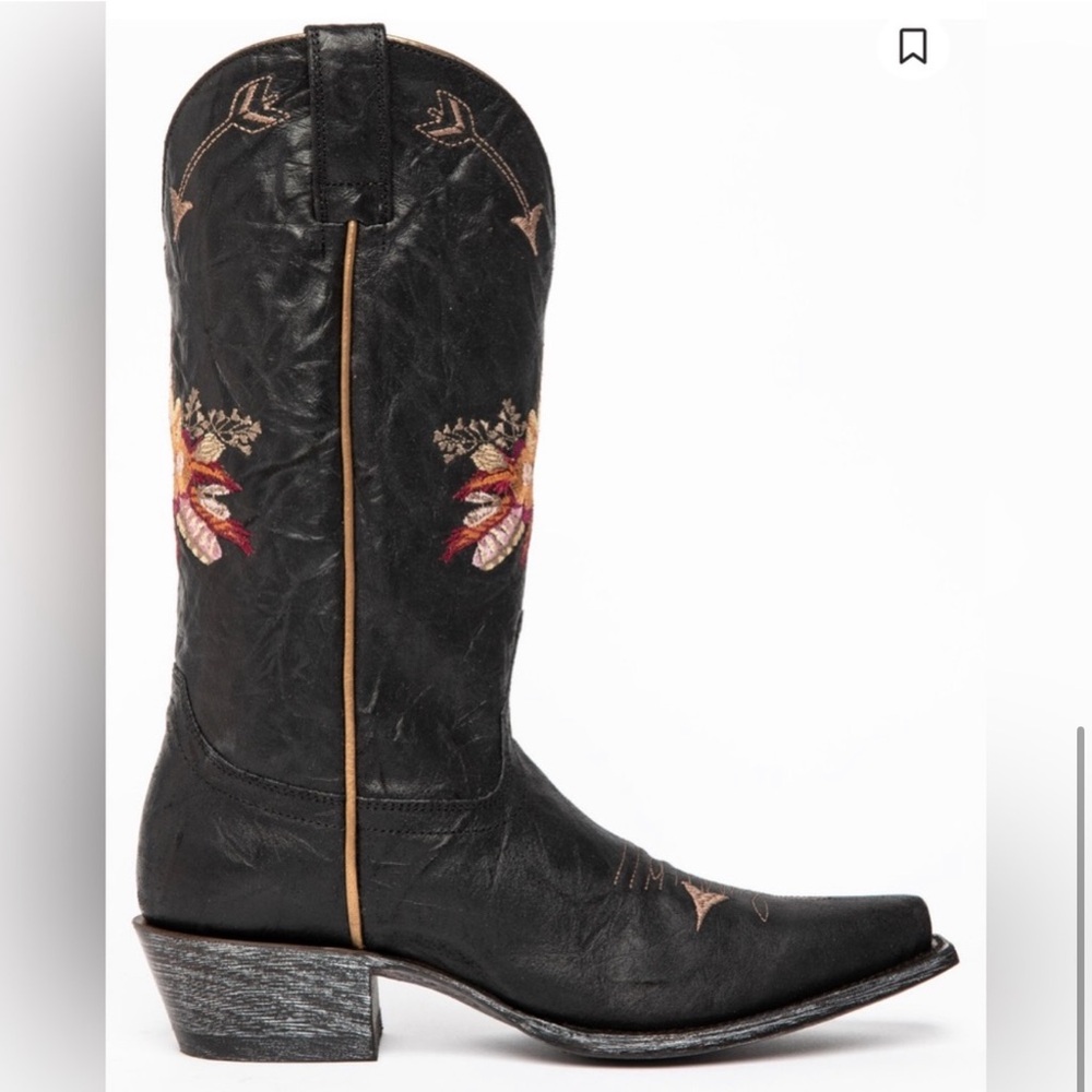 Shyanne Black Heeled Boots with Floral Embroidery - Picture 4 of 11